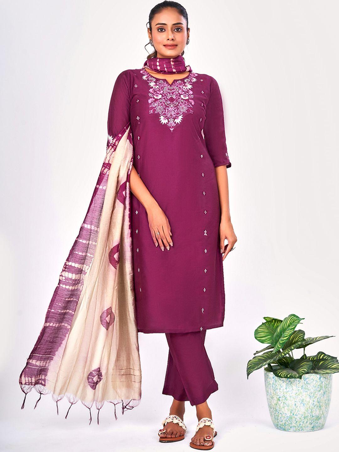 nayra floral yoke design kurta with trousers & dupatta