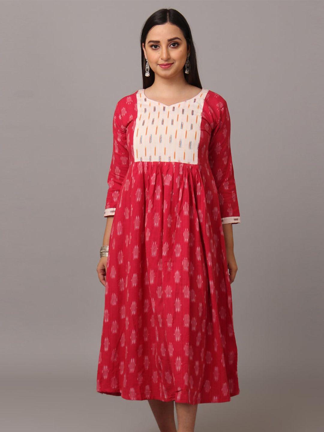 nayra geometric printed a-line midi dress