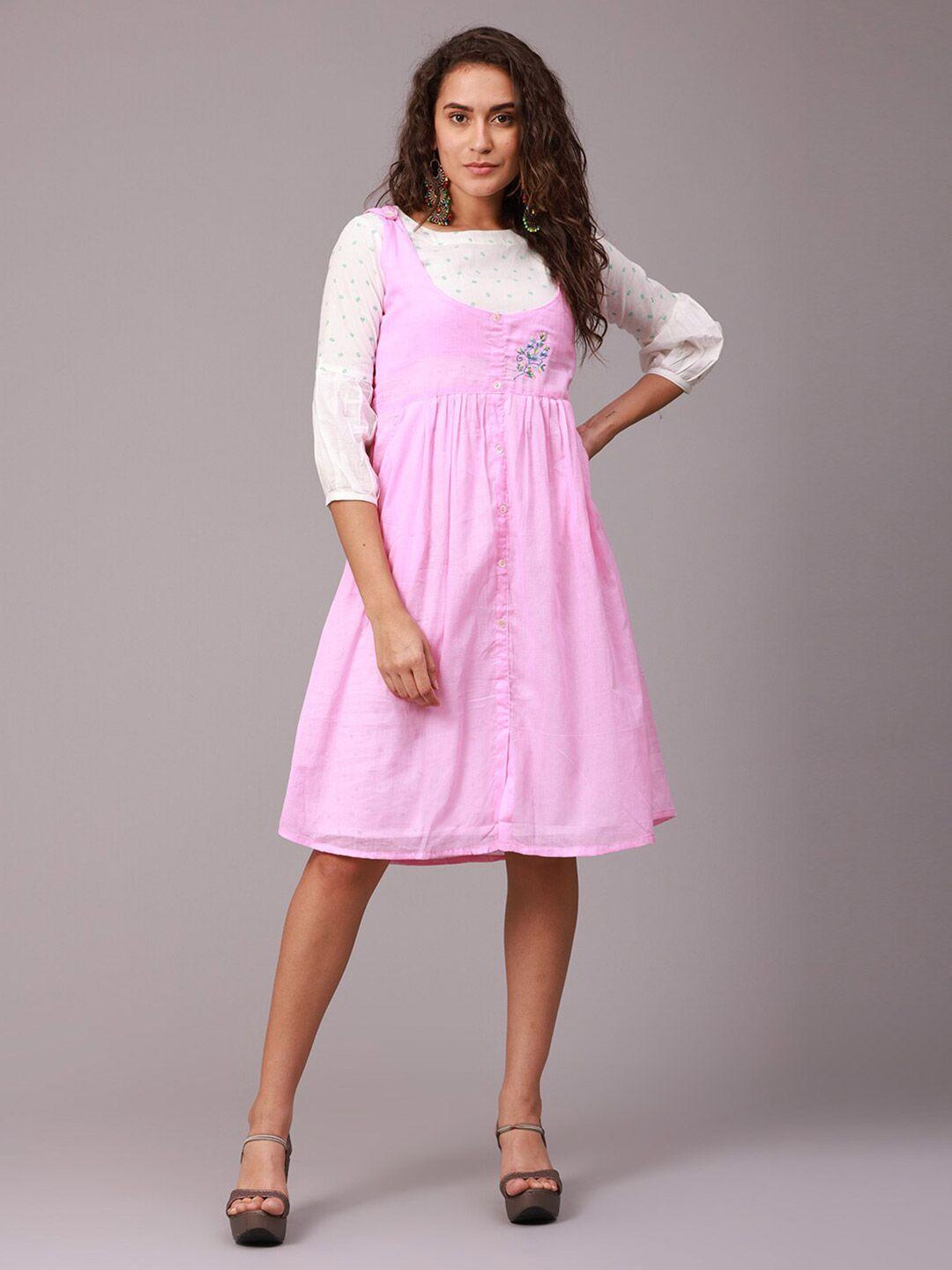 nayra pink floral pinafore dress