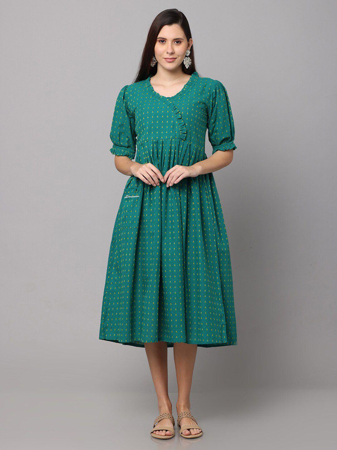 nayra teal cotton a-line midi dress