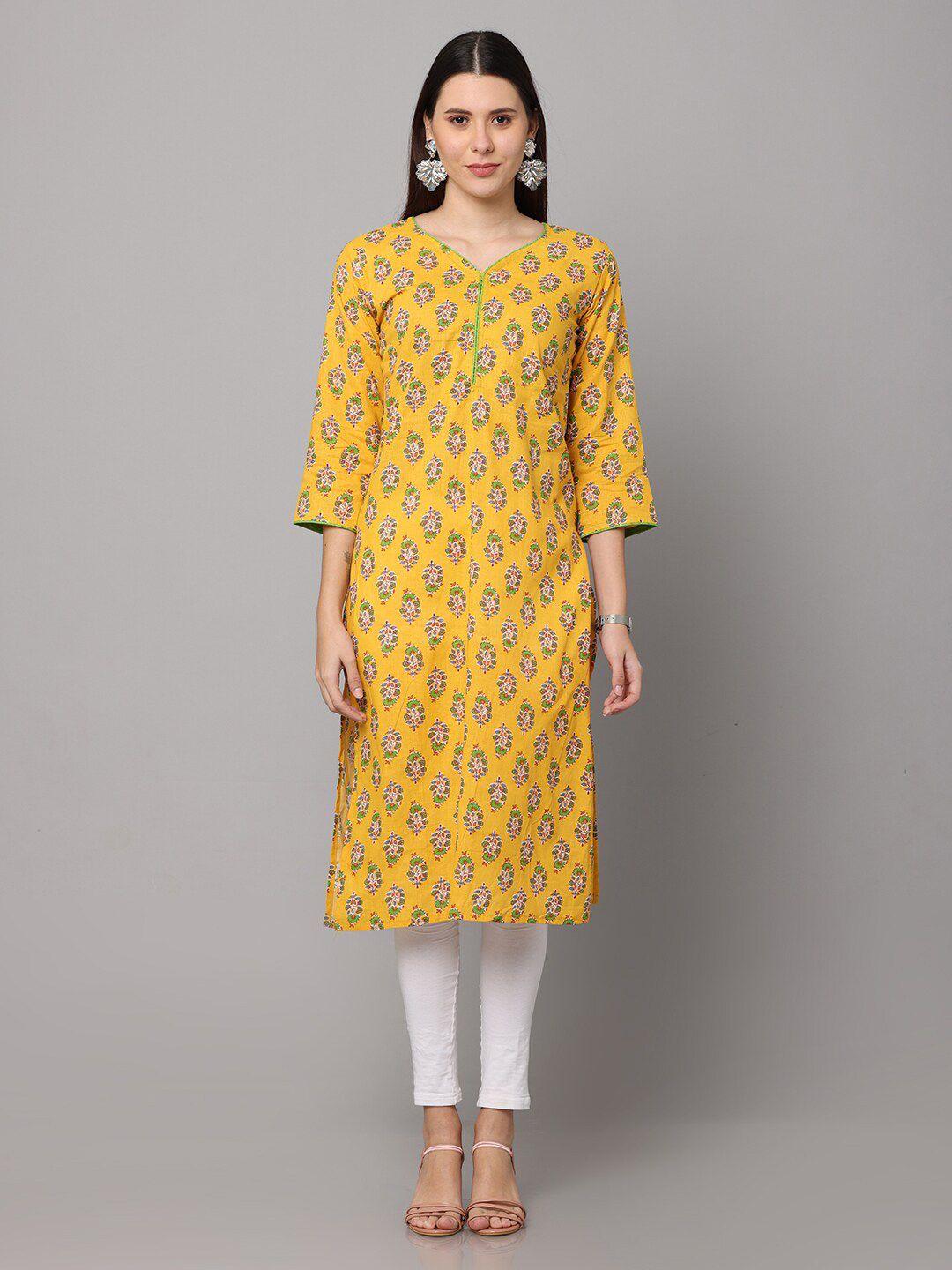 nayra women yellow floral printed floral cotton kurta