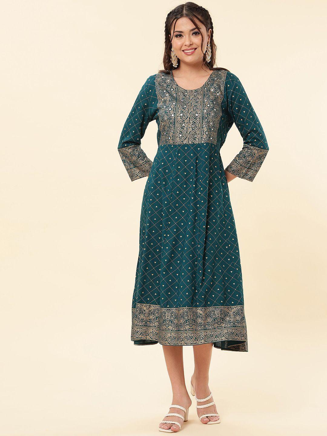 nayrah ethnic motifs foil print midi dress
