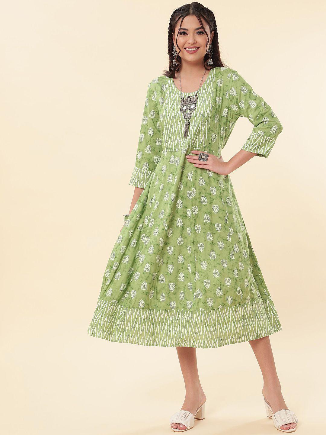 nayrah green ethnic motifs a-line midi dress