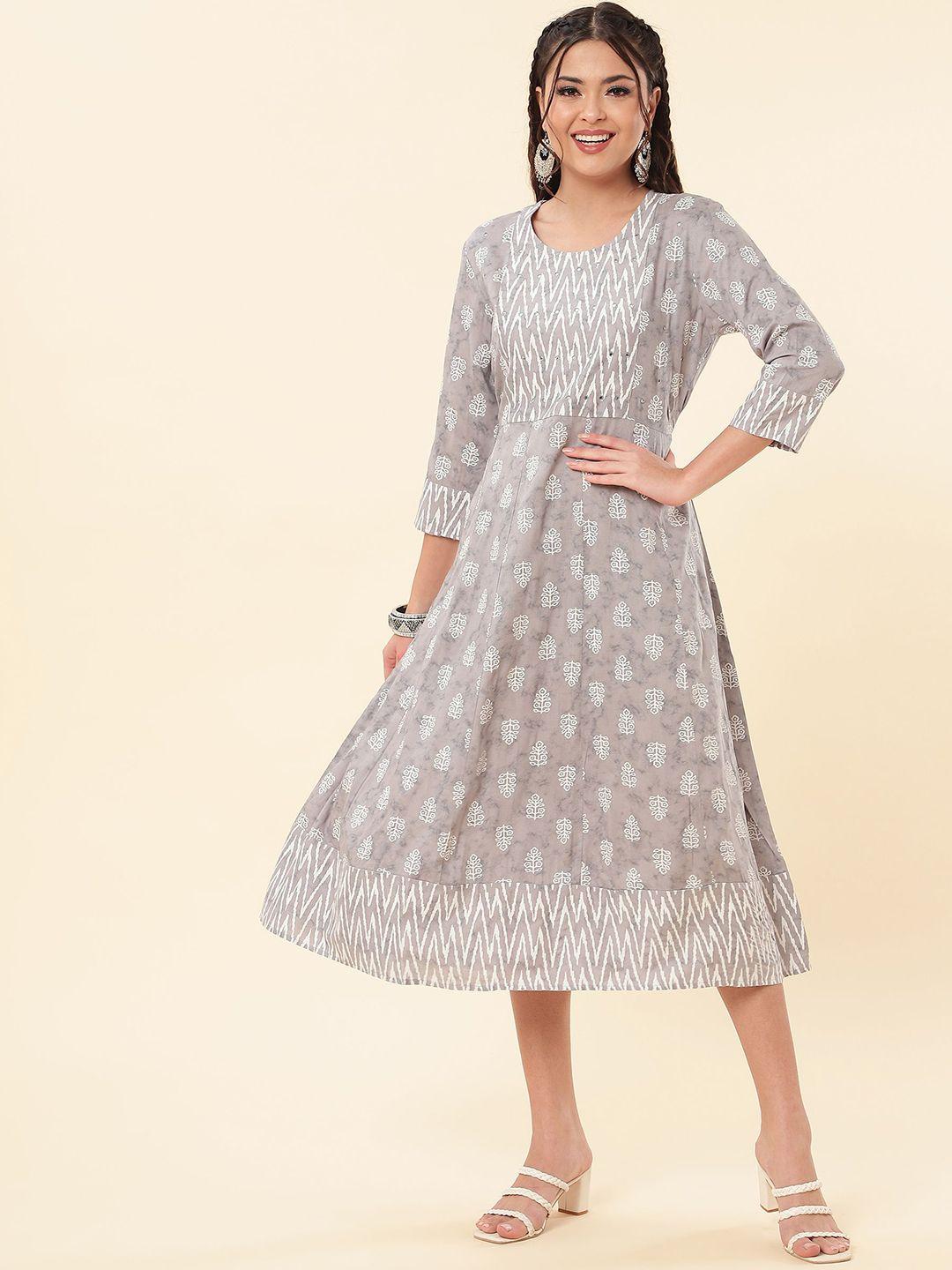 nayrah grey ethnic motifs a-line midi dress