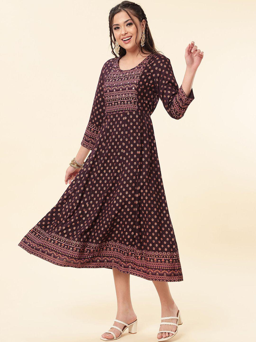 nayrah purple ethnic motifs a-line midi dress