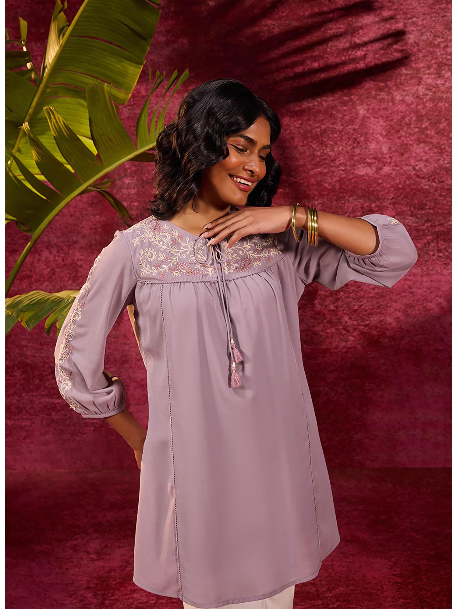 nazakat lilac viscose georgette embroidered tunic for women