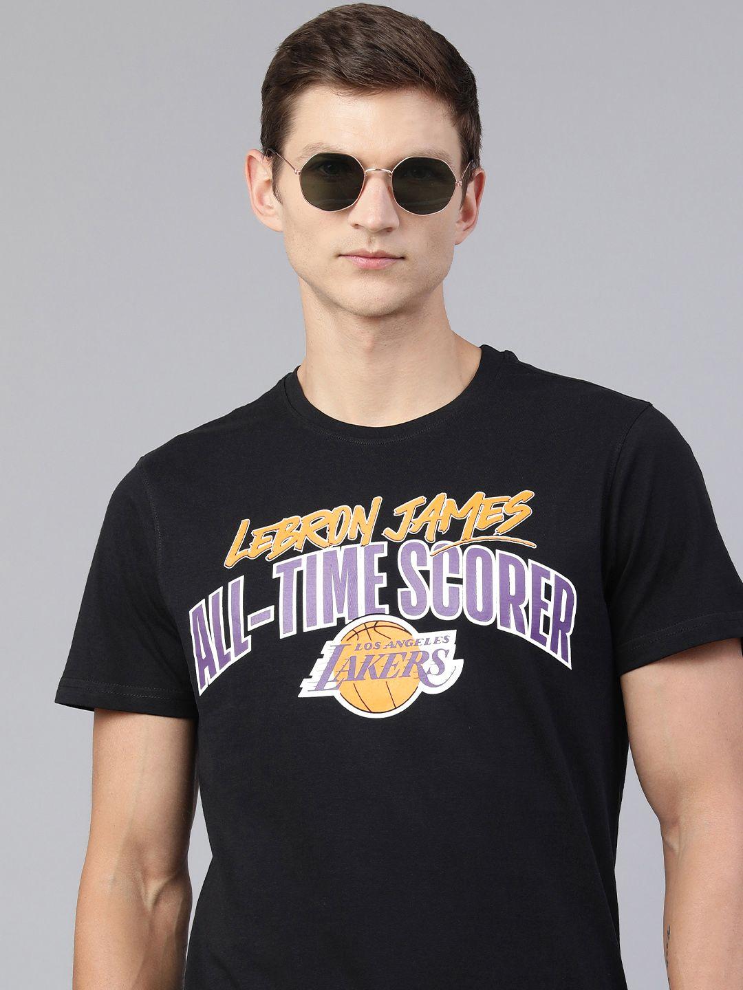 nba men black & lavender typography printed pure cotton t-shirt