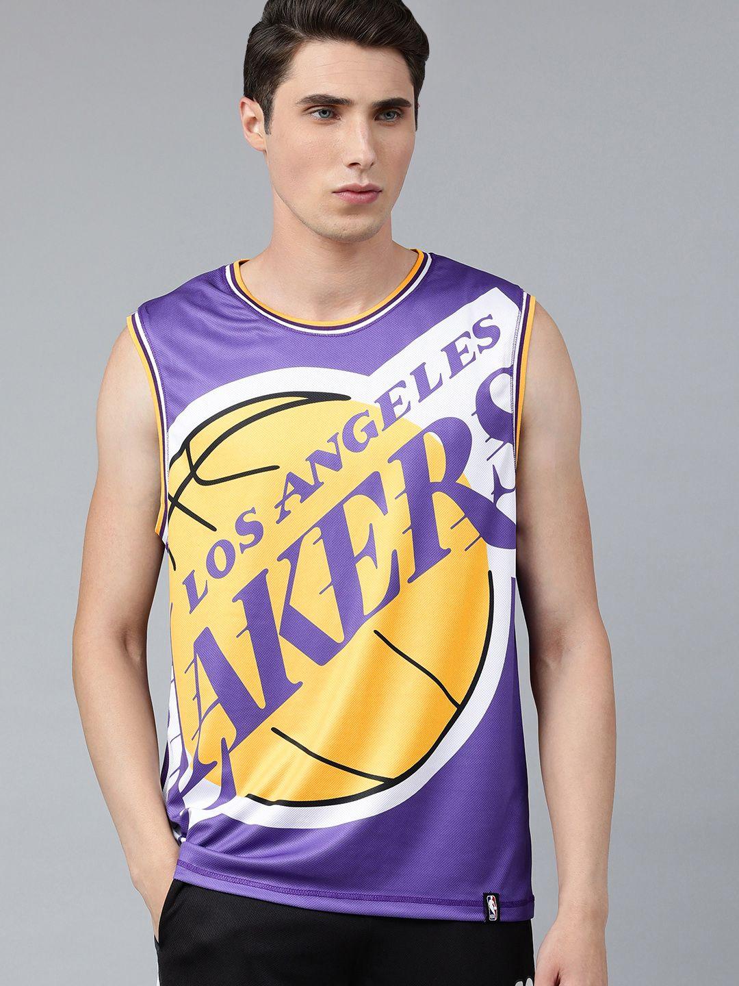 nba men purple & yellow typography los angeles lakers printed t-shirt