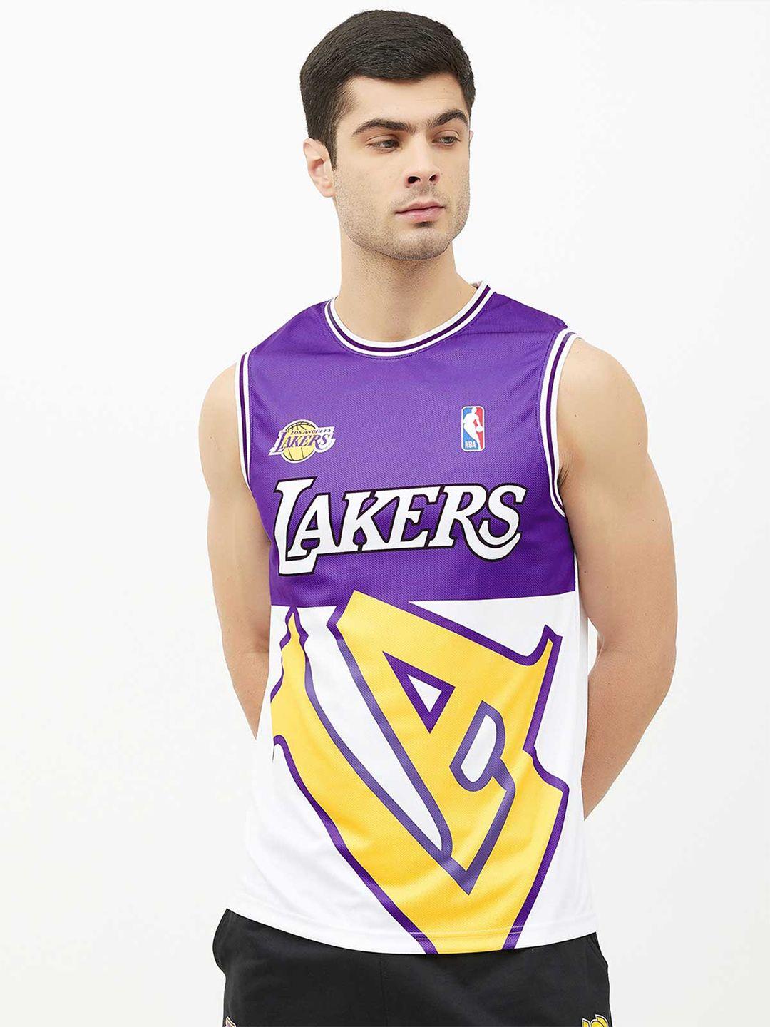 nba men white los angeles lakers printed sublimation applique loose t-shirt