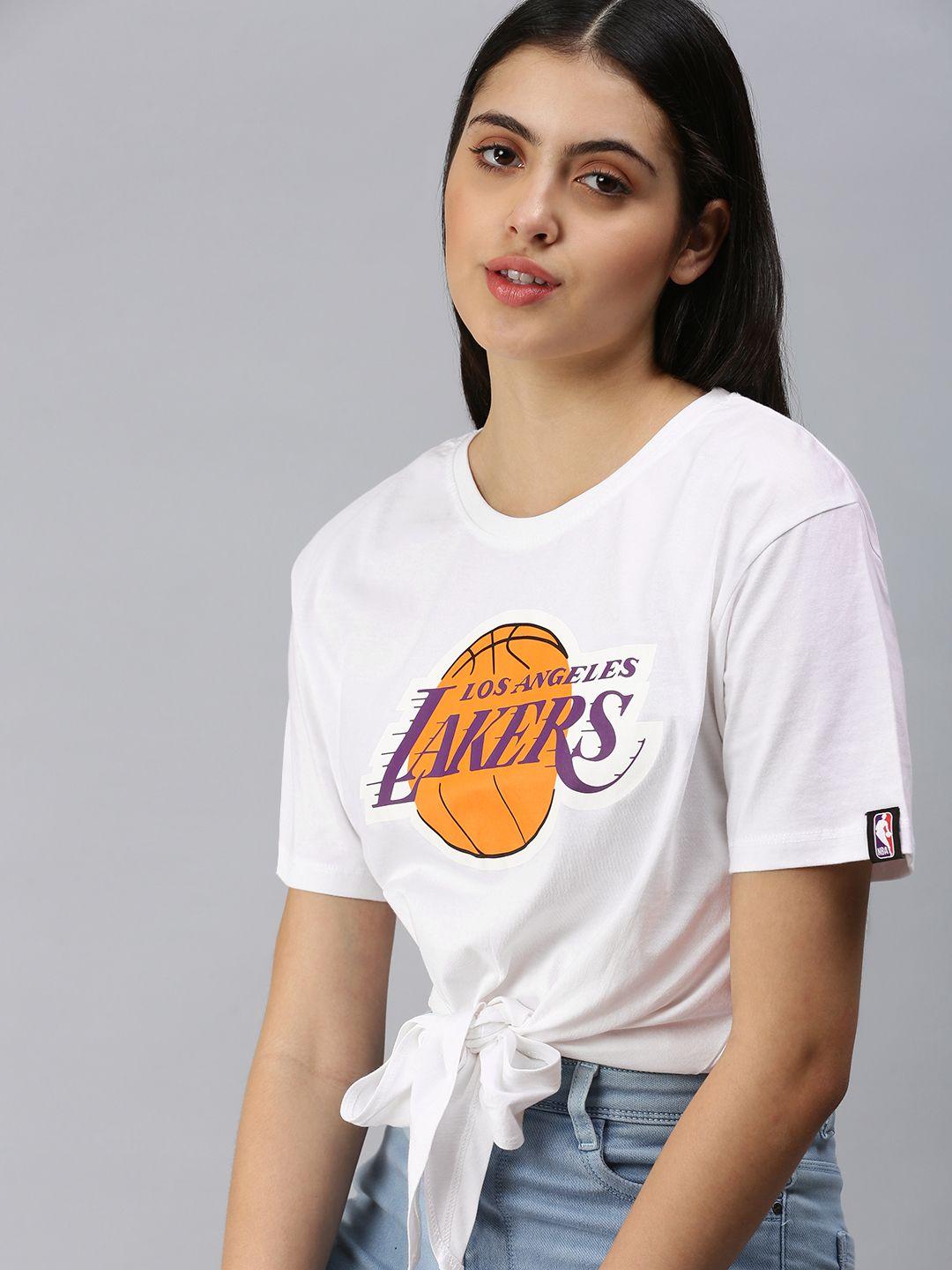 nba women white los angeles lakers classic crest tie-up top