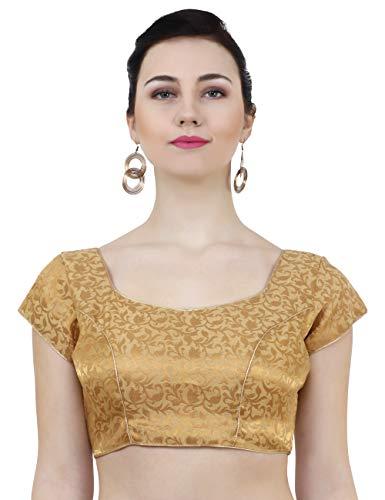 nd & r women's readymade, banarasi brocade (chanderi) short sleeve ladies blouse, choli for saree, ready to wear color golden size-34
