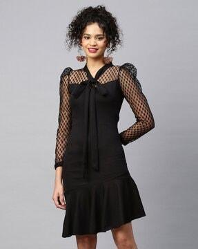 neck tie-up a-line dress