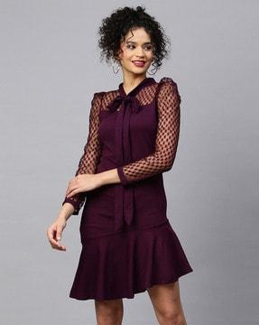 neck tie-up a-line dress