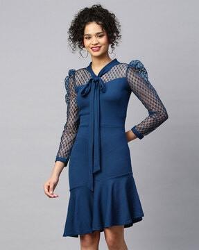 neck tie-up a-line dress