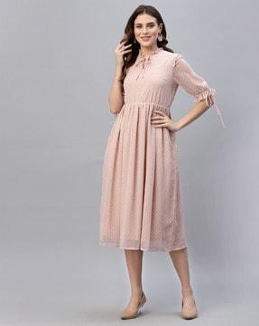 neck tie-up fit & flare dress