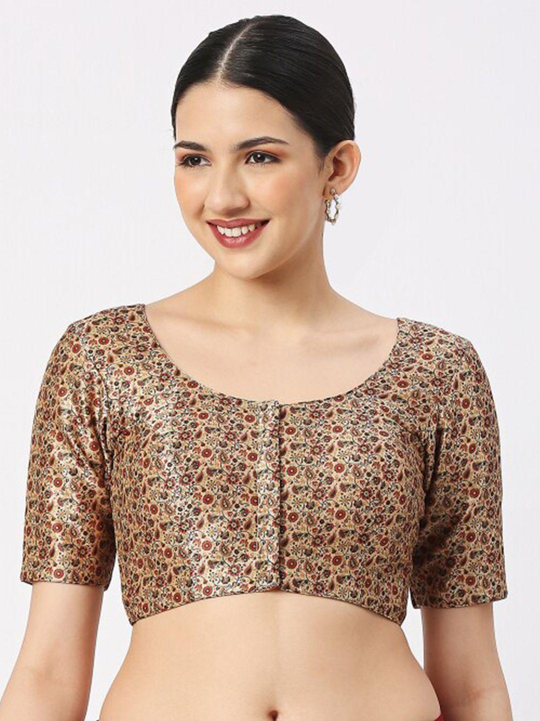 neckbook floral printed silk saree blouse