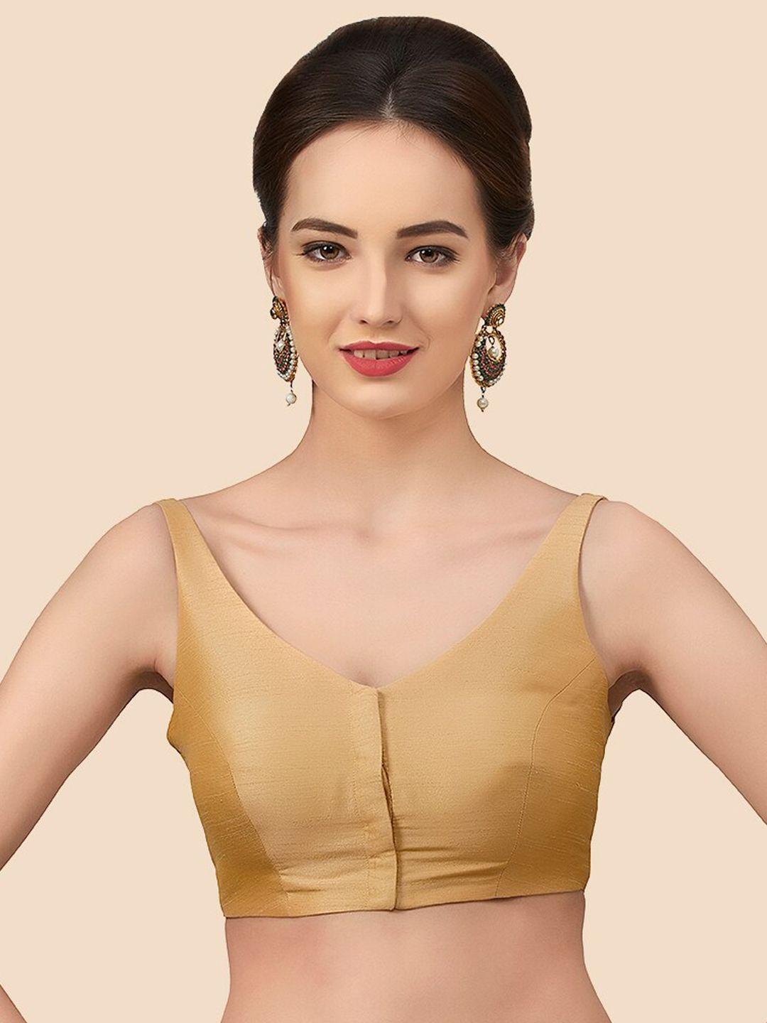 neckbook gold solid padded raw-silk saree blouse