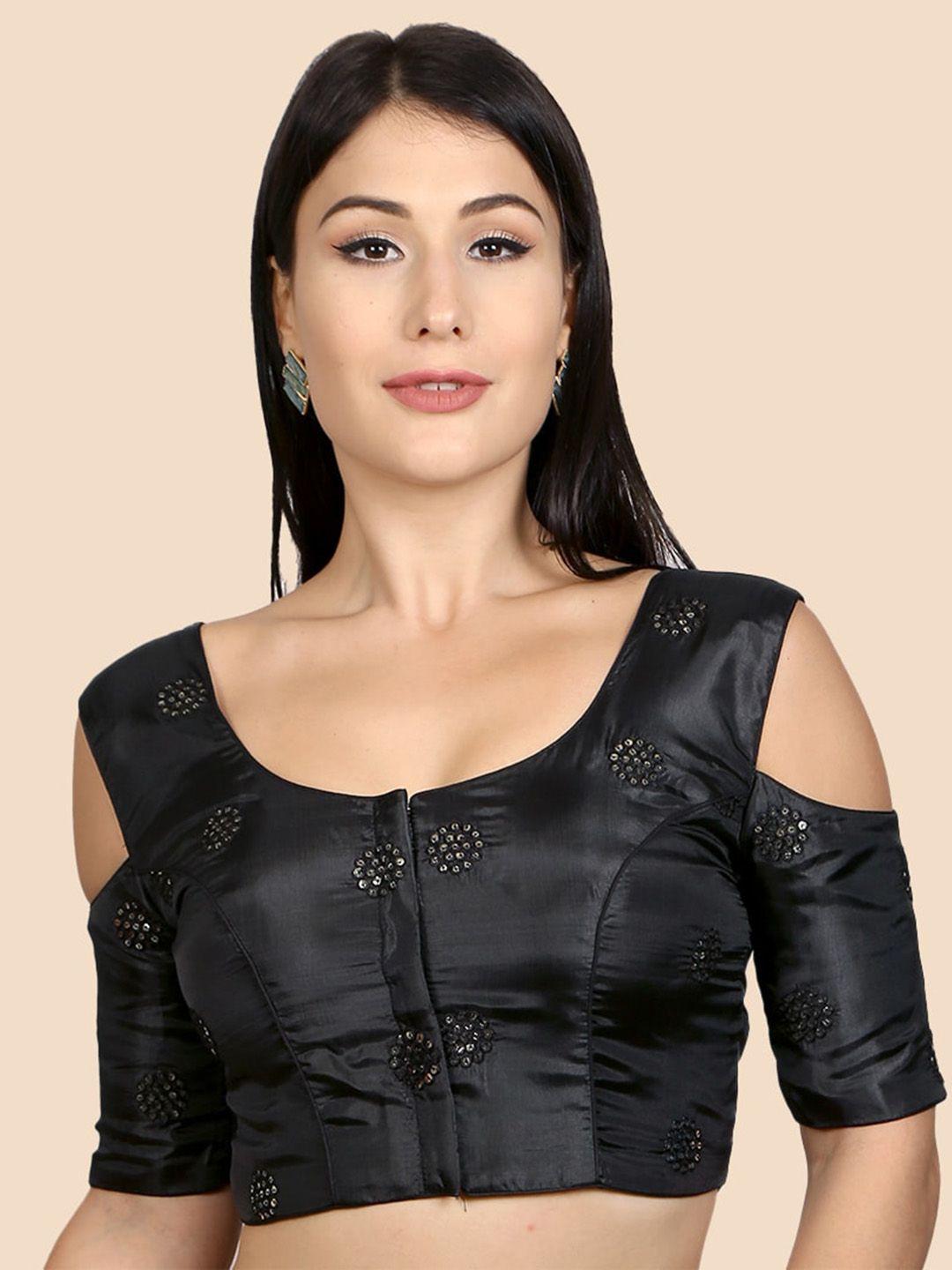 neckbook women black embroided saree blouse