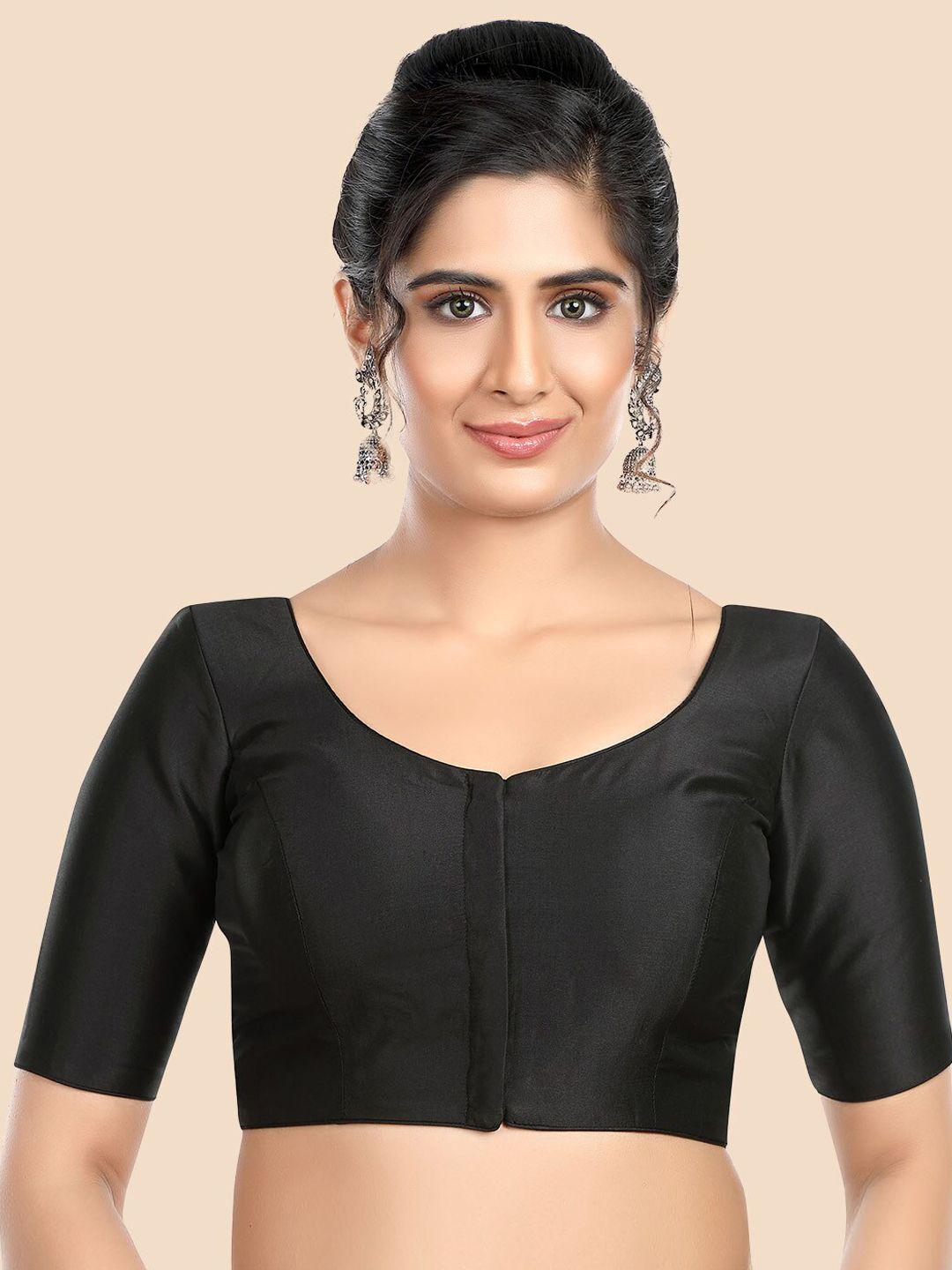 neckbook women black solid saree blouse