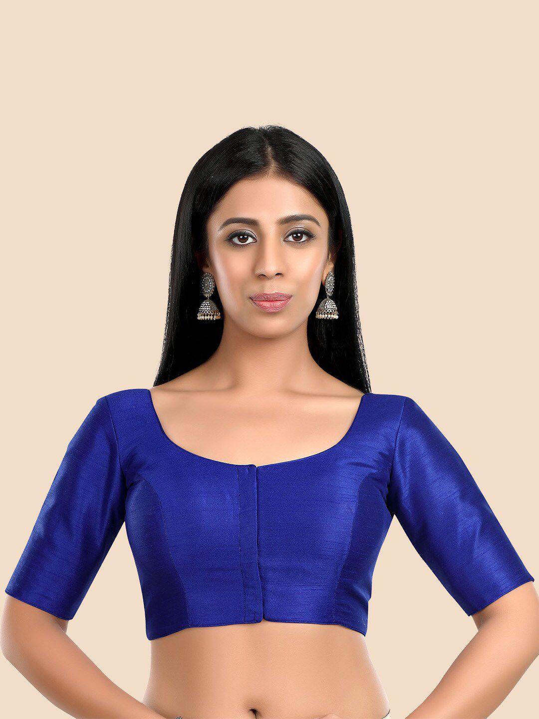 neckbook blue solid padded readymade saree blouse