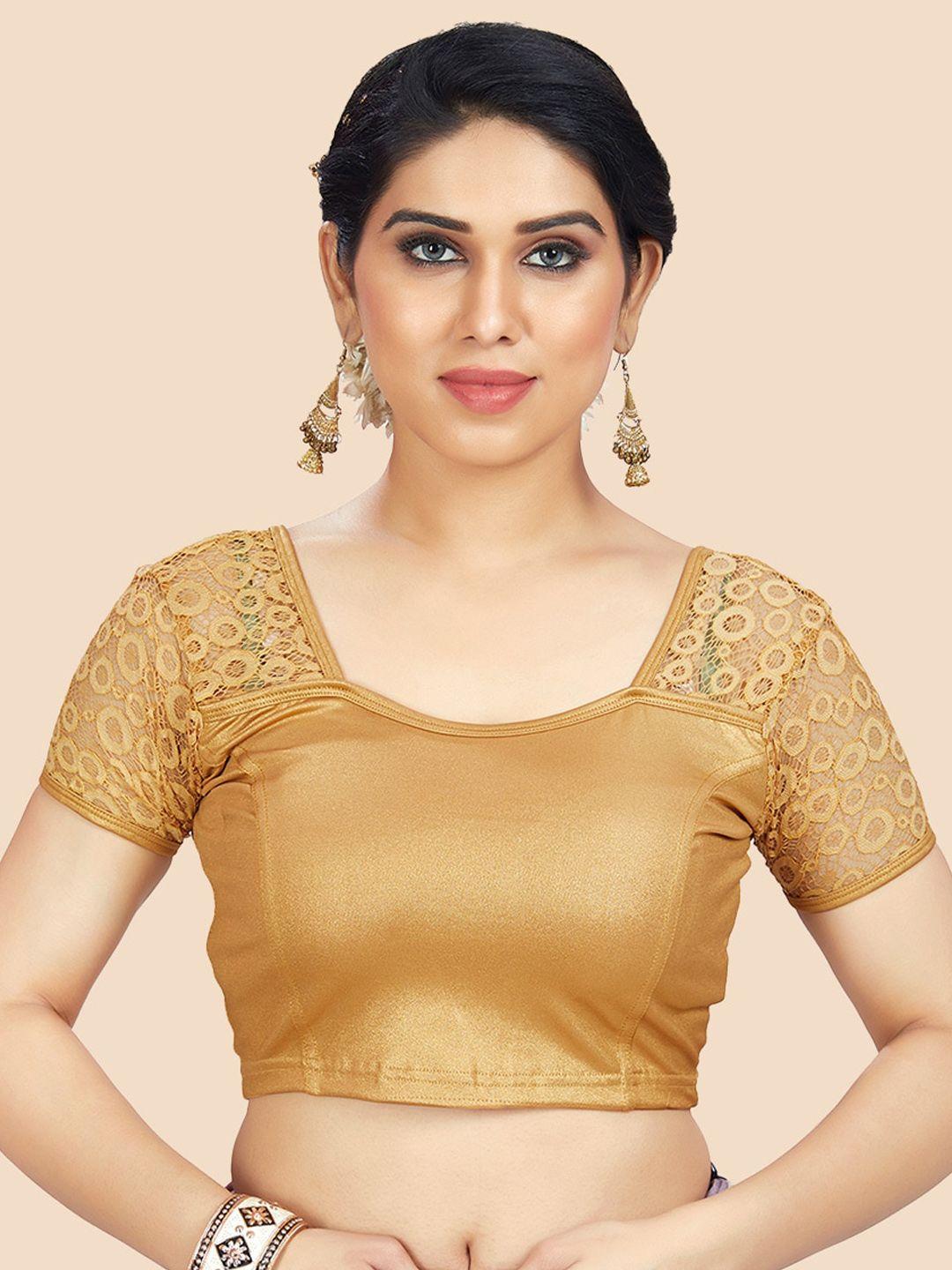 neckbook copper-coloured solid padded saree blouse