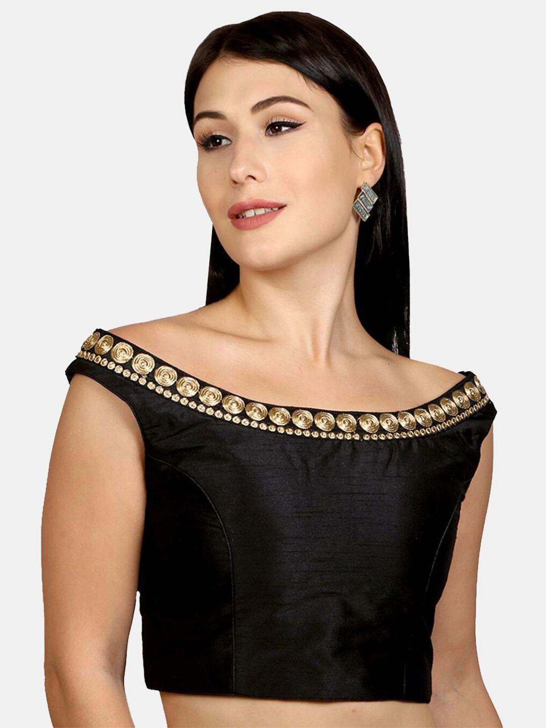 neckbook embroidered boat neck dupion silk padded off shoulder saree blouse