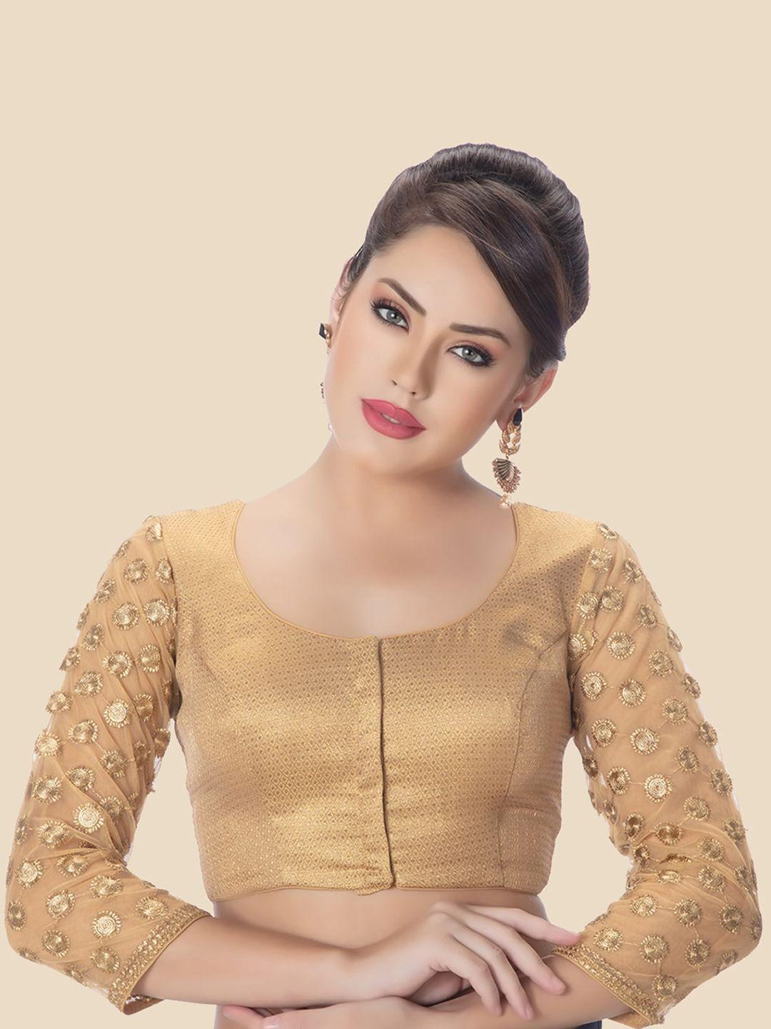 neckbook gold-colored embroidered padded saree blouse