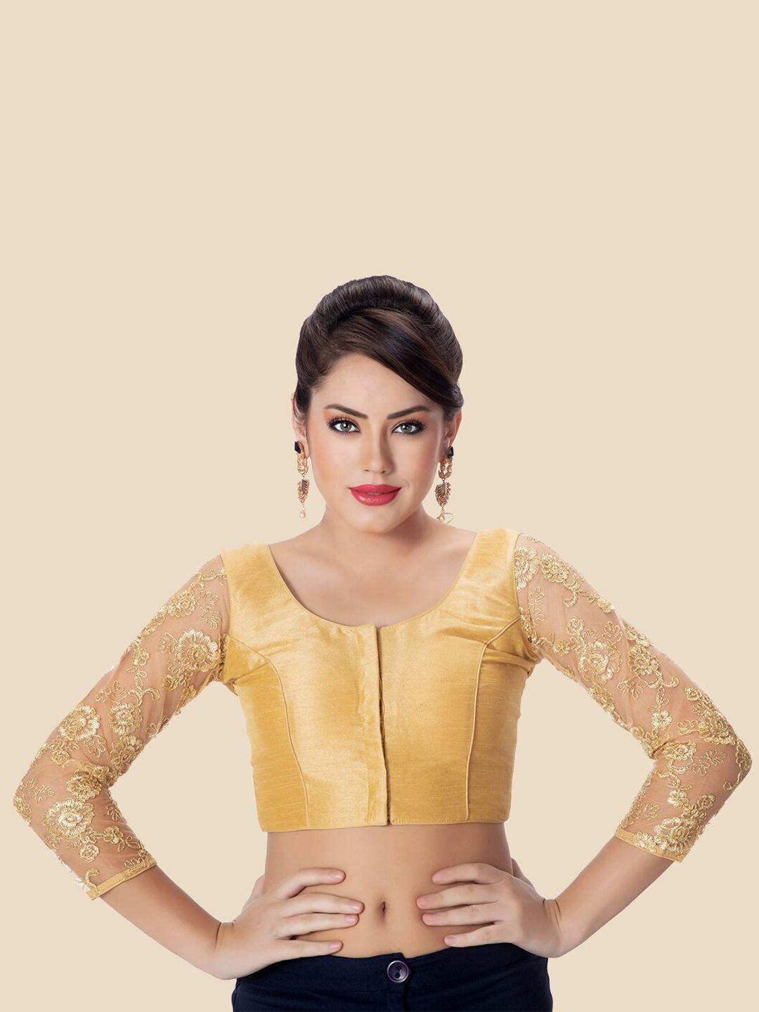 neckbook gold-coloured embroidered padded readymade saree blouse