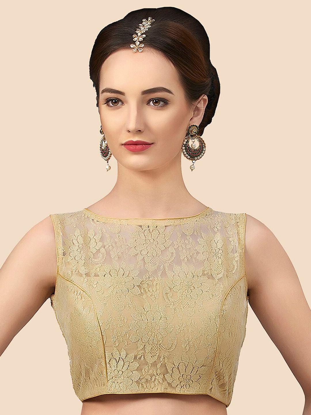 neckbook gold woven design princess cut padded saree blouse