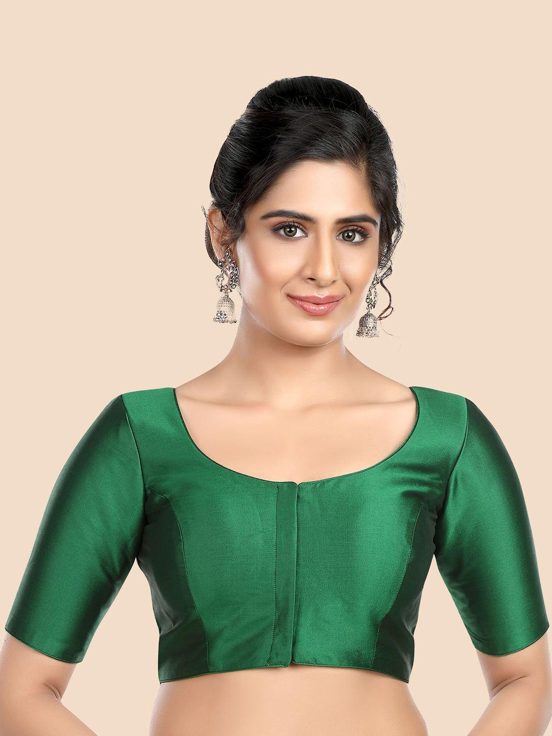 neckbook green solid padded saree blouse