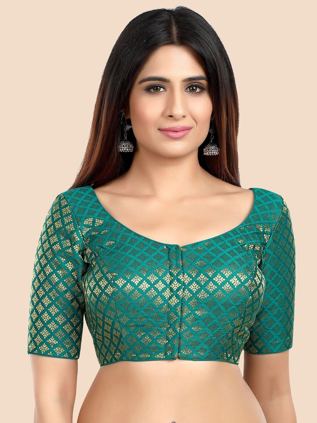 neckbook green woven-design brocade saree blouse