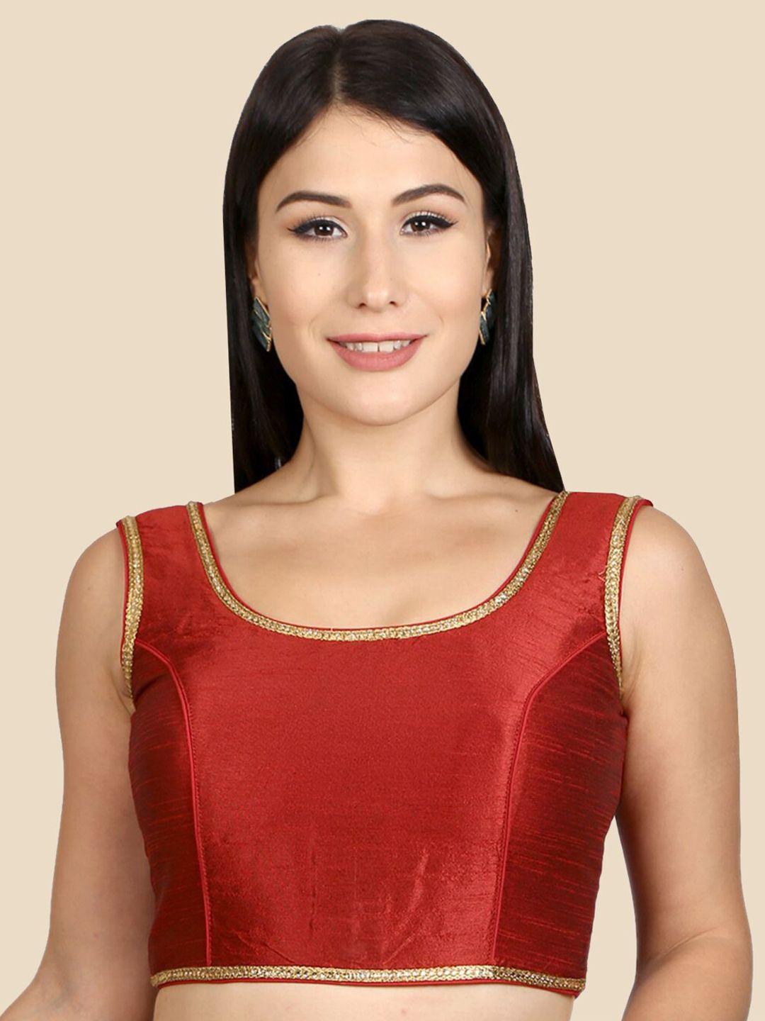 neckbook maroon & gold-coloured solid padded readymade saree blouse