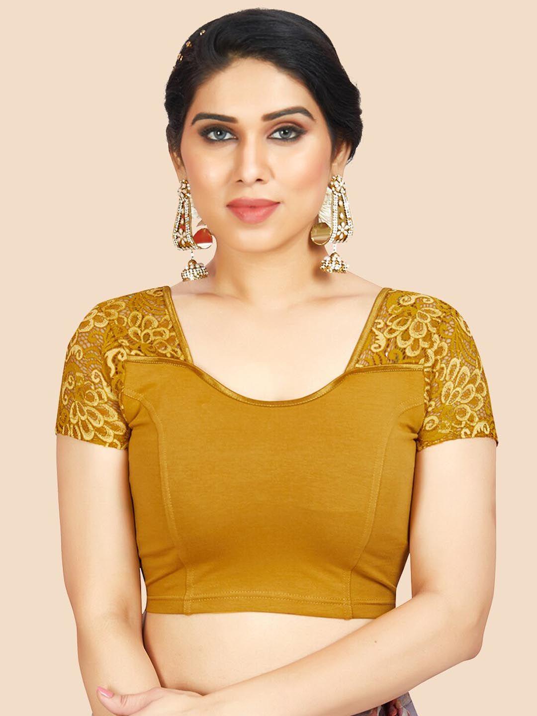 neckbook mustad yellow solid readymade saree blouse