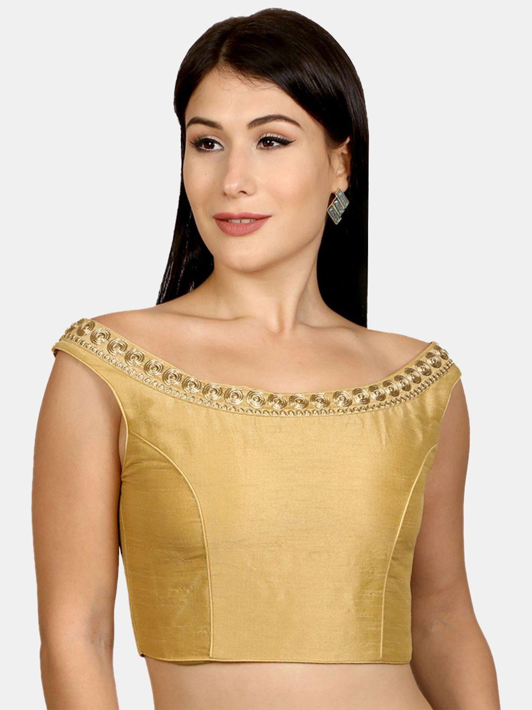 neckbook padded off shoulder dupion silk readymade saree blouse