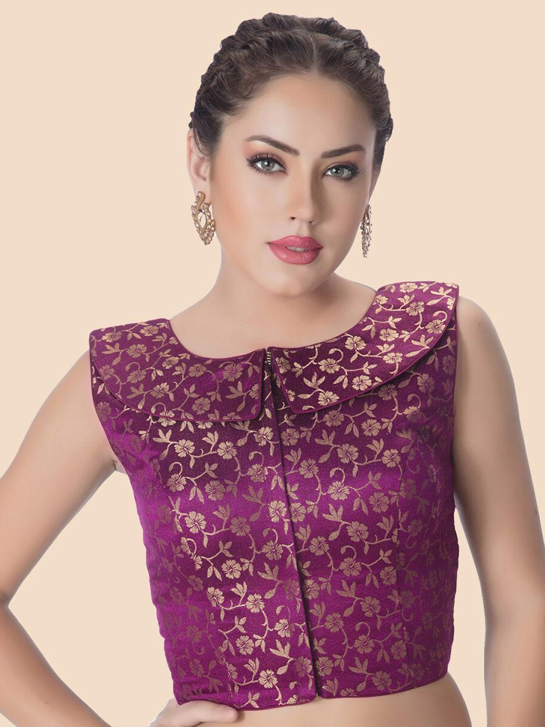 neckbook purple woven design brocade saree blouse