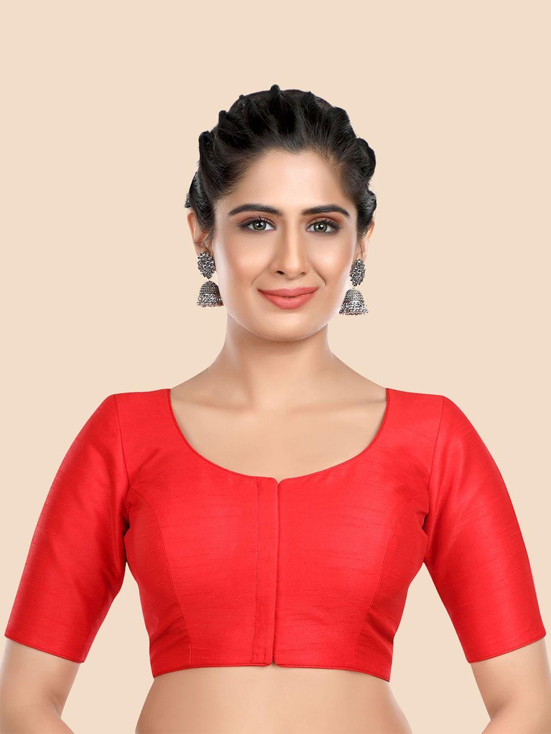 neckbook red solid silk saree blouse