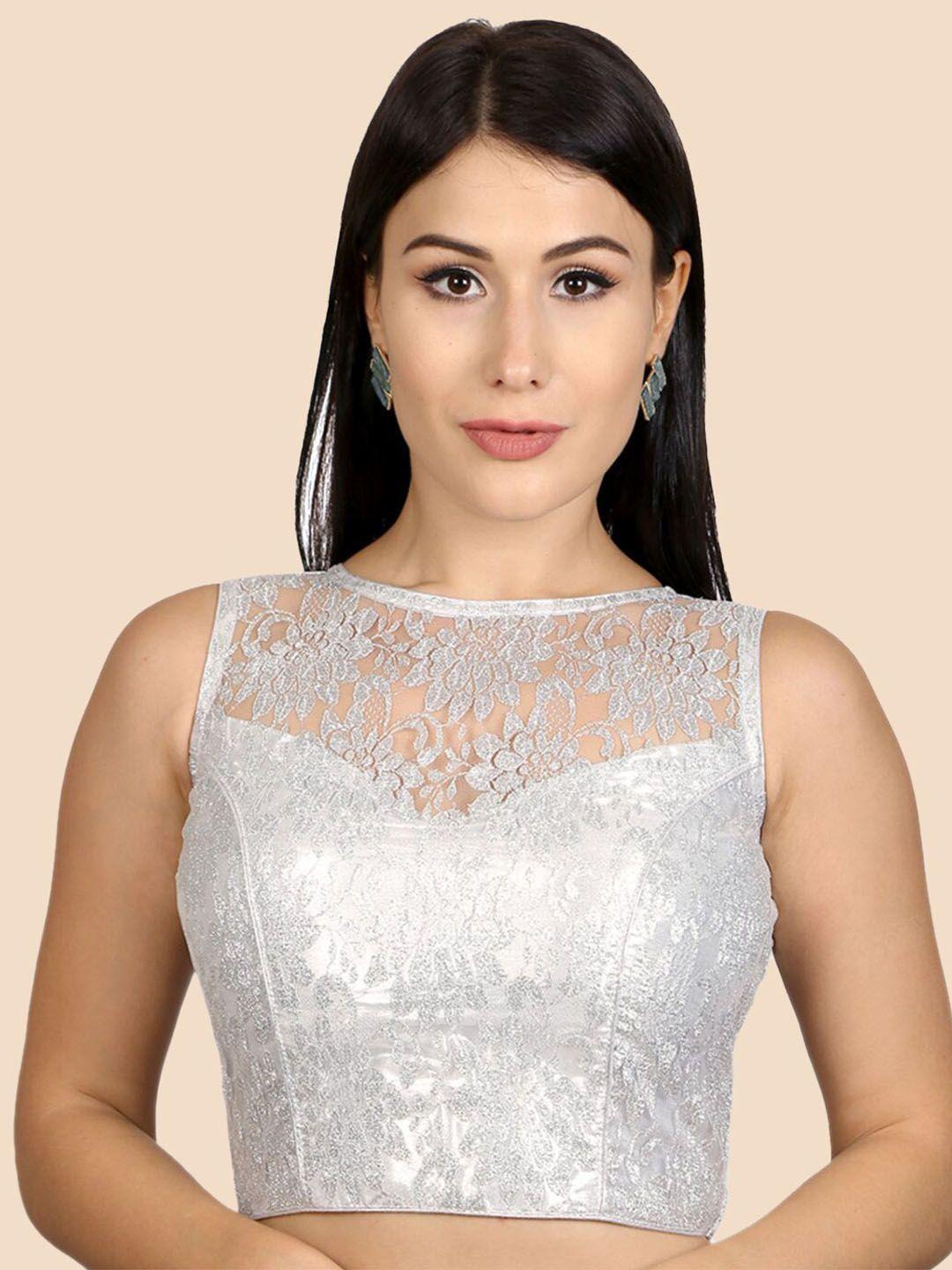 neckbook silver-toned self-design saree blouse