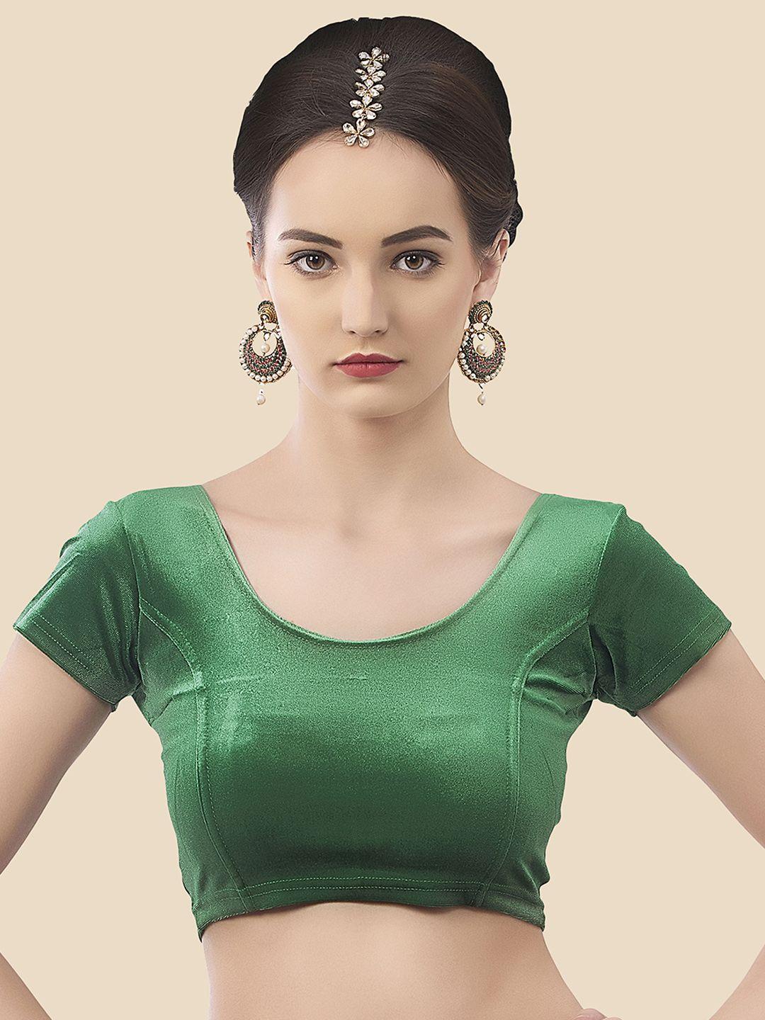 neckbook women green solid princess cut readymade saree blouse