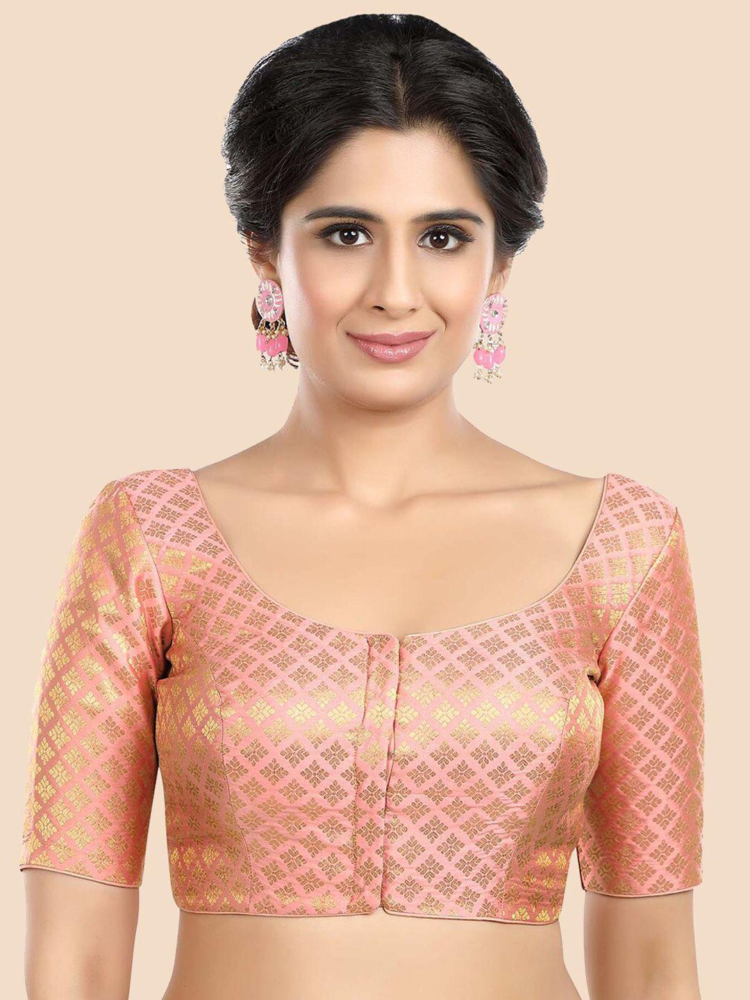 neckbook women peach woven-design saree blouse