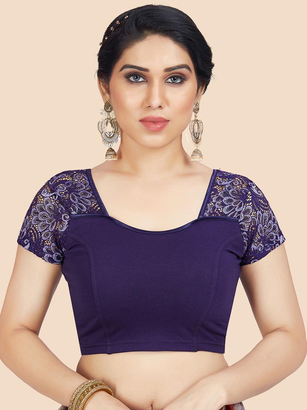 neckbook women purple self design saree blouse