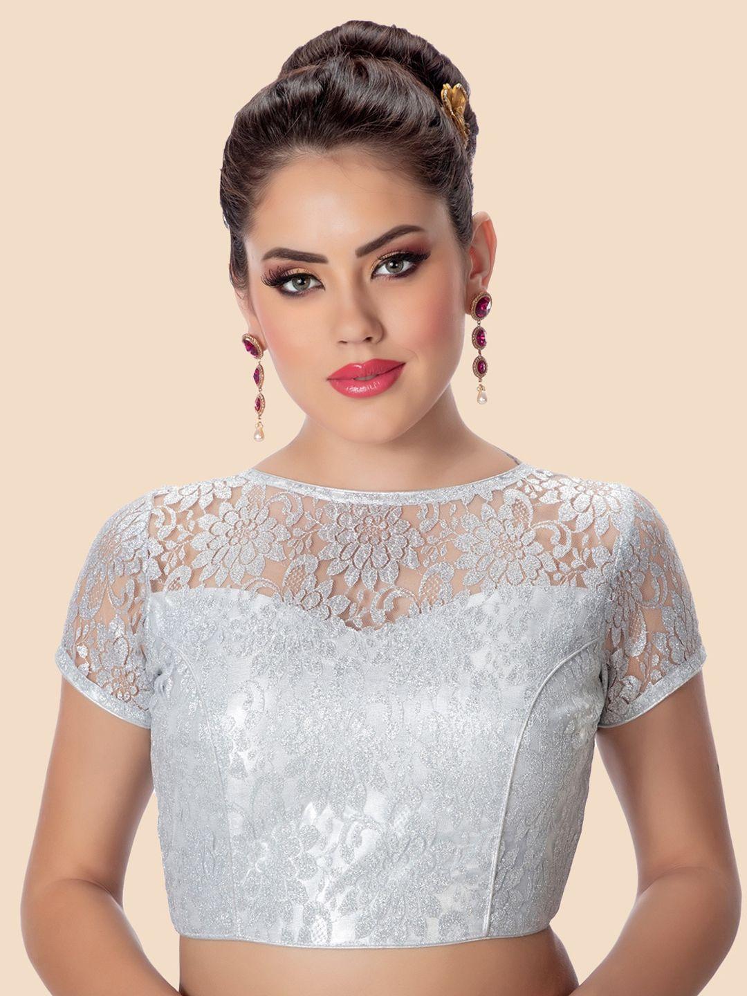 neckbook women silver colour woven design saree blouse