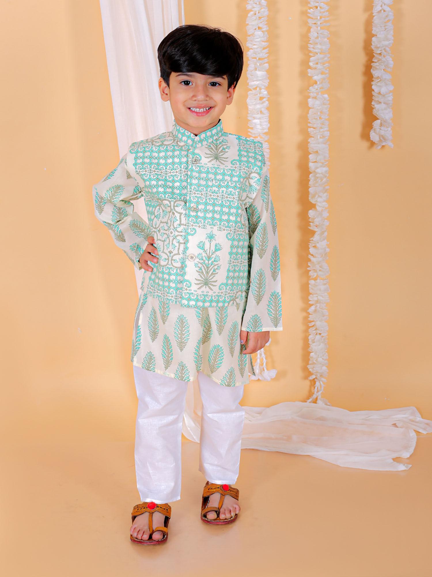 neelegagan boys floral print jacket and kurta pajama (set of 3)