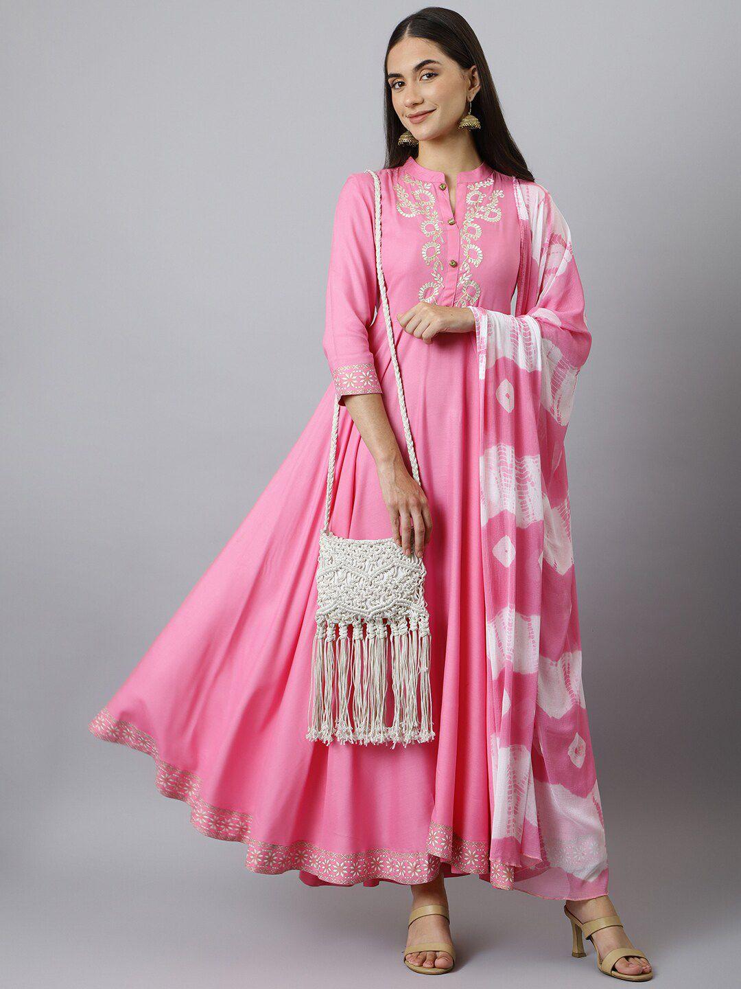 neemiya baby pink embroidered anarkali kurta with dupatta