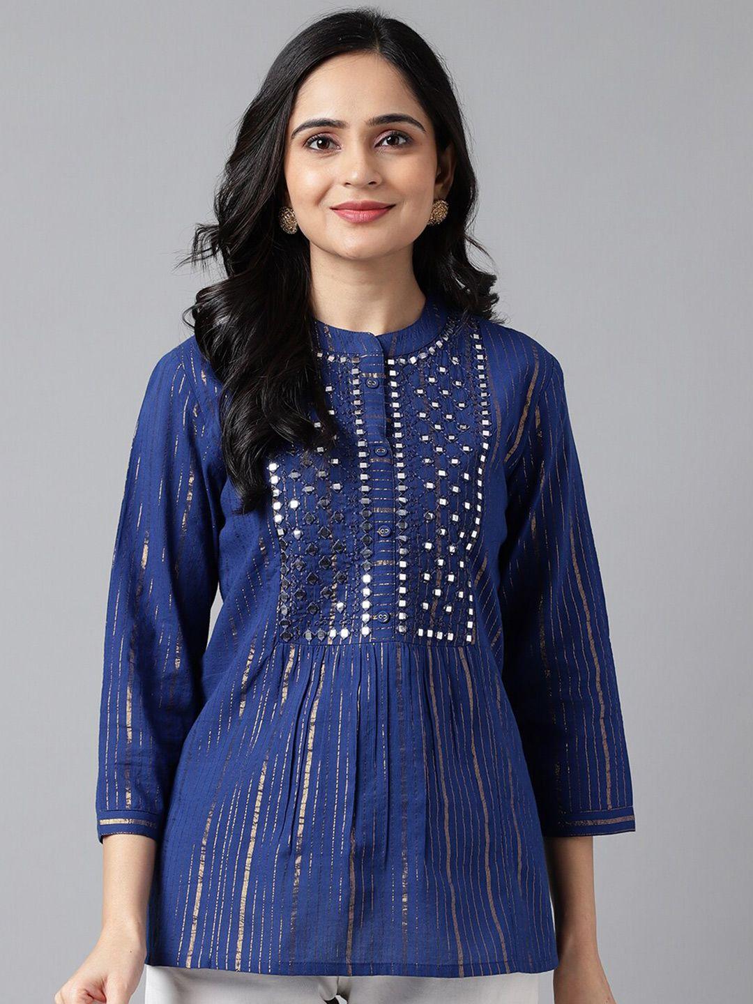 neemiya blue embellished cotton top