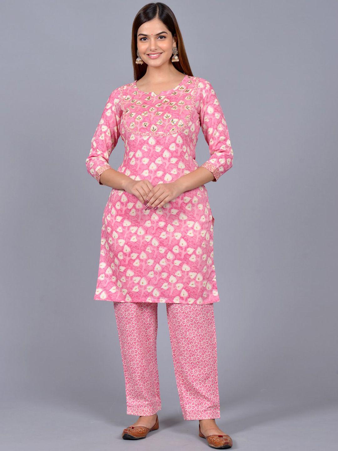 neemiya floral printed mirror work kurta with trousers