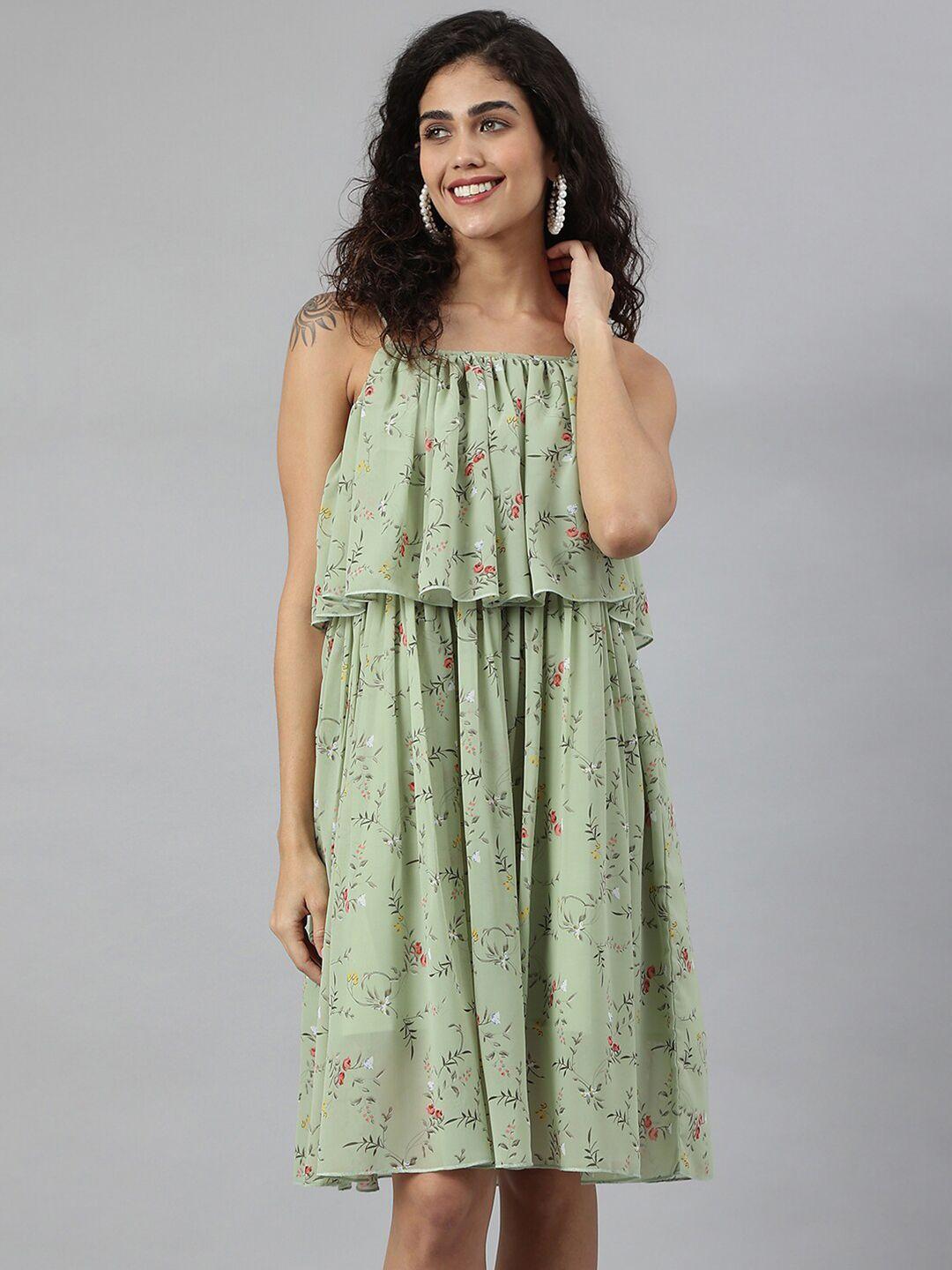 neemiya green floral print georgette dress