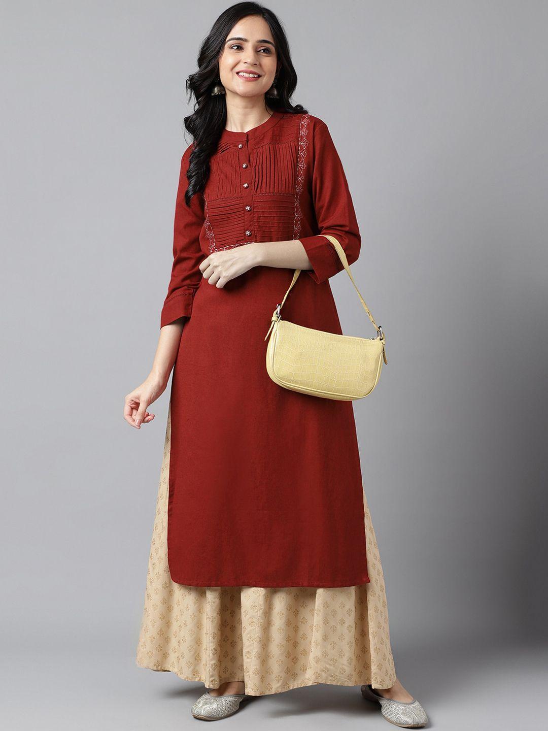 neemiya women maroon colourblocked sequinned kurta