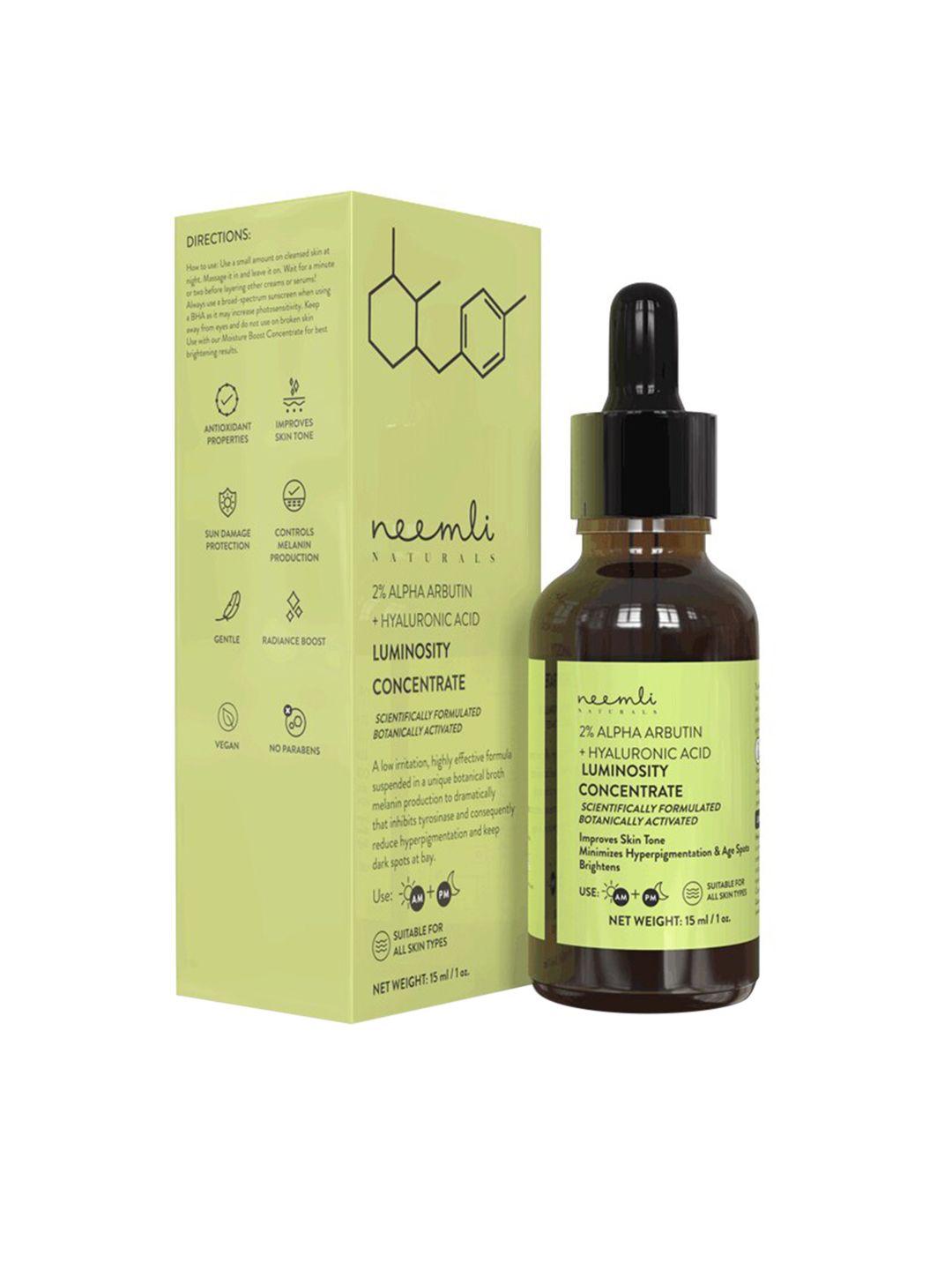 neemli naturals 2% alpha arbutin + hyaluronic acid luminosity concentrate face serum- 15ml