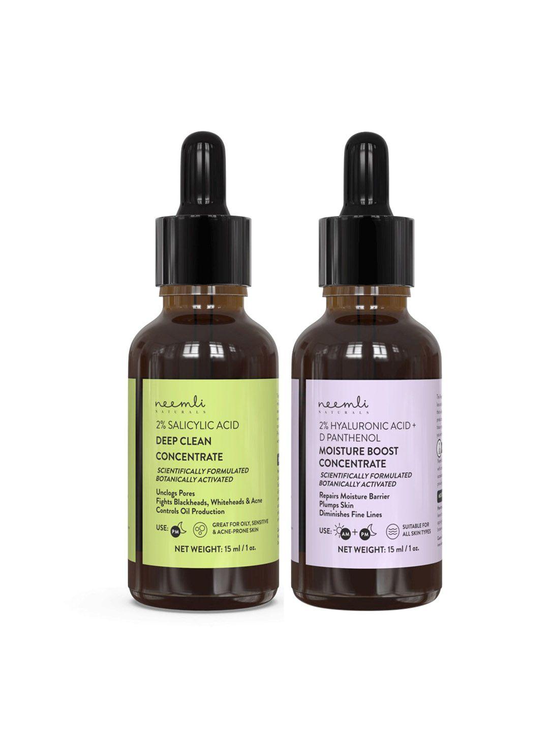 neemli naturals hyaluronic moisture boost & 2% salicylic acid deep clean face concentrates