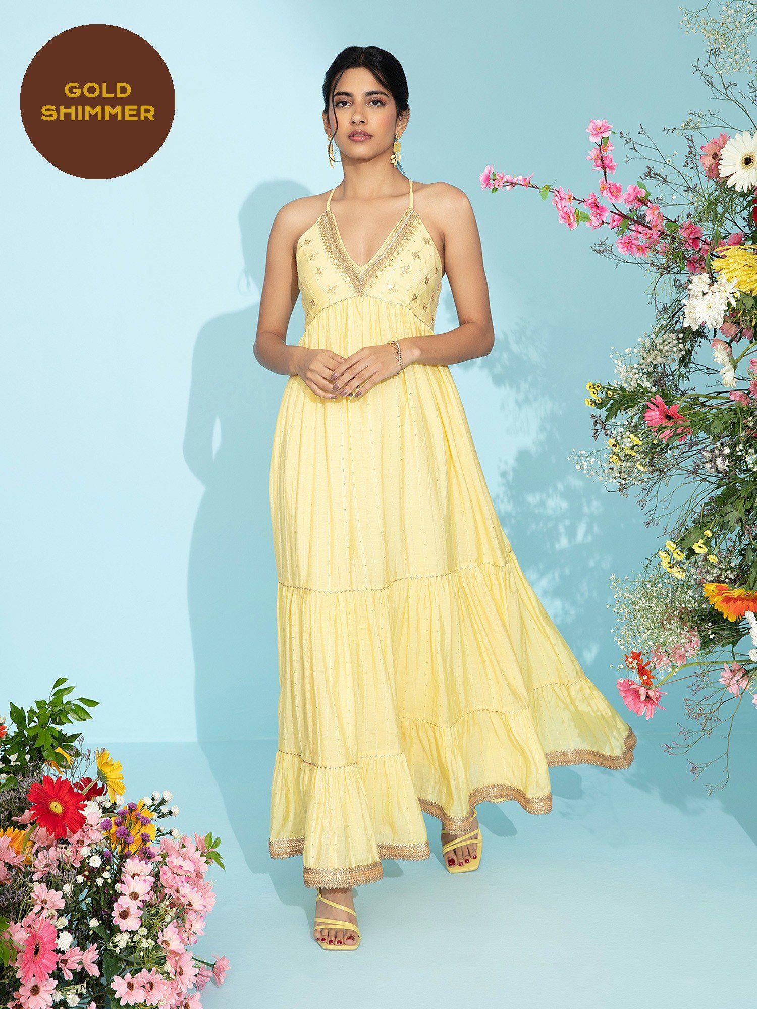 neemrana yellow sequinned maxi gown ggdrs21